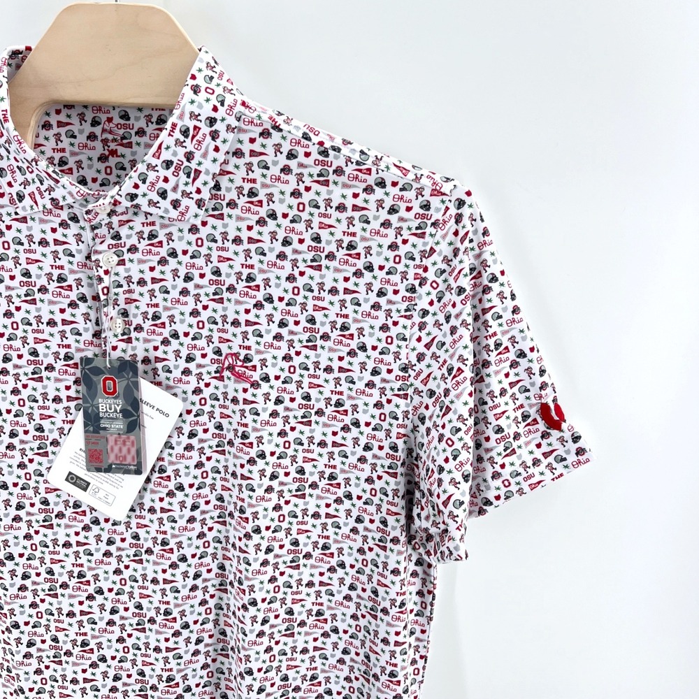 Rhoback Ohio State Buckeyes Polo XL Performance White OSU Brutus Golf Logo